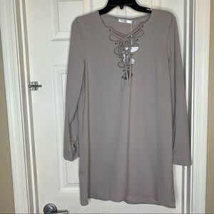 Missguided Scallop Front Lace Up Shift Dress Gray